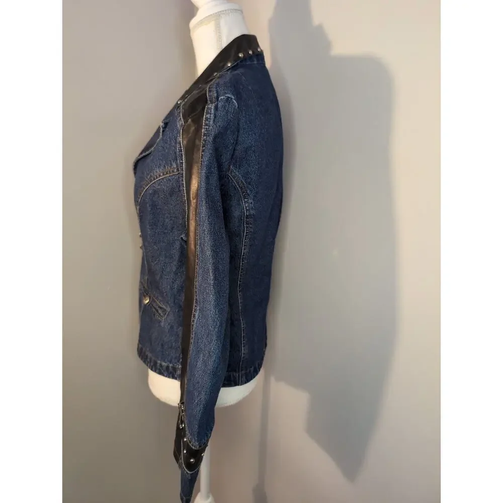 Vintage denim studded southwestern cross sleeve jacket L - Picture 5 of 8